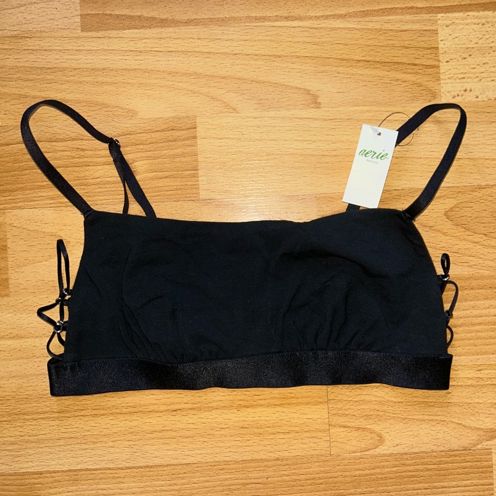 NEW! Aerie Girls Black Bralette with Lace-Up Sides, size Small